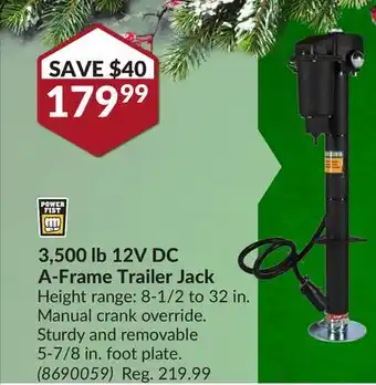 Princess Auto 12v dc a-frame trailer jack offer