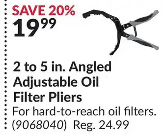 Princess Auto 2 to 5 in. angled adjustable oil filter pliers offer