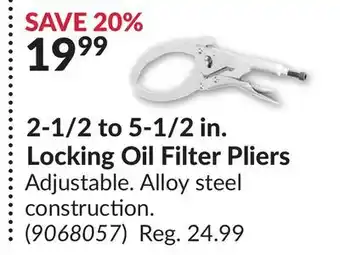 Princess Auto 2-1/2 to 5-1/2 in. locking oil filter pliers offer