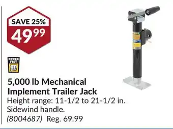 Princess Auto 5,000 lb mechanical implement trailer jack offer
