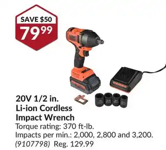 Princess Auto 20v 1/2 in. li-ion cordless impact wrench offer