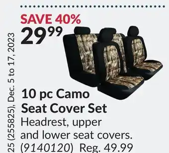 Princess Auto 10 pc camo seat cover set offer