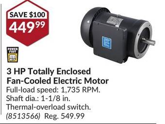 Princess Auto 3 hp totally enclosed fan-cooled electric motor offer