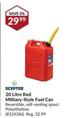 Princess Auto 20 litre red military-style fuel can offer