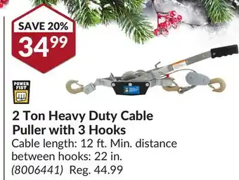 Princess Auto 2 ton heavy duty cable puller with 3 hooks offer