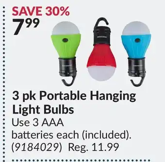 Princess Auto 3 pk portable hanging light bulbs offer