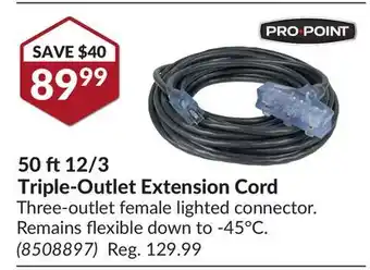 Princess Auto 50 ft 12/3 triple-outlet extension cord offer