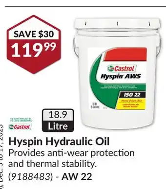 Princess Auto Hyspin hydraulic oil offer