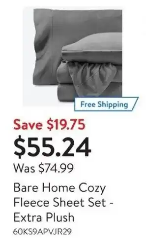 Walmart Bare Home Cozy Fleece Sheet Set Extra Plush offer