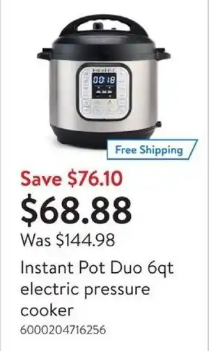 Walmart Instant Pot Duo 6qt Electric Pressure Cooker offer