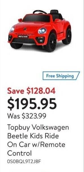 Walmart Topbuy Volkswagen Beetle Kids Ride On Car with Remote Control offer