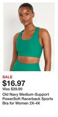 Old Navy Old navy medium-support powersoft racerback sports bra for women 2x-4x offer