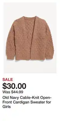 Old Navy Old navy cable-knit open-front cardigan sweater for girls offer