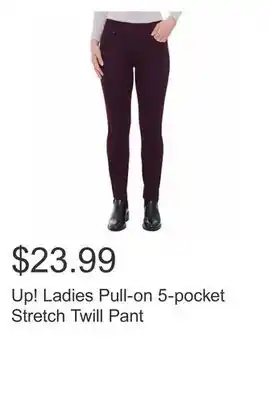 Costco Up! ladies pull-on 5-pocket stretch twill pant offer