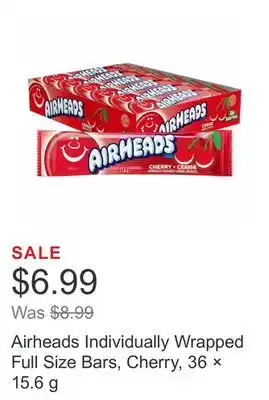 Costco Airheads individually wrapped full size bars, cherry, 36 × 15.6 g offer