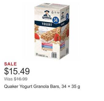 Costco Quaker yogurt granola bars, 34 × 35 g offer