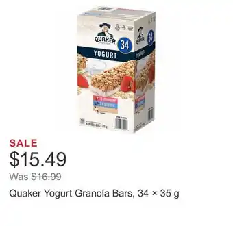 Costco Quaker yogurt granola bars, 34 × 35 g offer