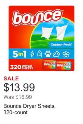 Costco Bounce dryer sheets, 320-count offer