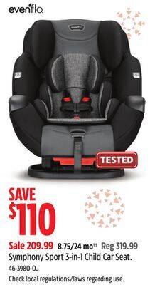 Canadian Tire Evenflo symphony sport 3-in-1 child car seat offer