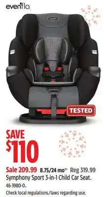 Canadian Tire Evenflo symphony sport 3-in-1 child car seat offer