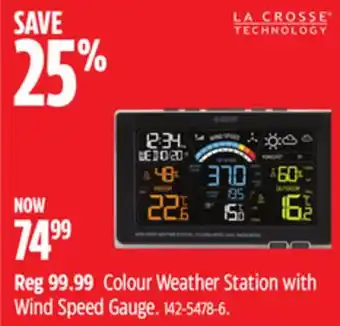 Canadian Tire La crosse colour weather station with wind speed gauge offer