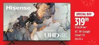 Canadian Tire Hisense 43˝ 4k google smart tv offer