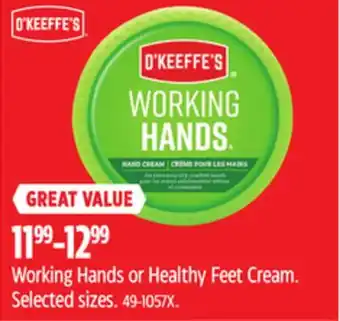 Canadian Tire O'keeffe's working hands or healthy feet cream offer
