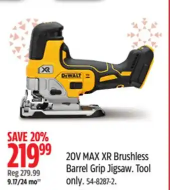Canadian Tire Dewalt 20v max xr brushless barrel grip jigsaw offer