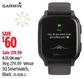 Canadian Tire Garmin venue sq smartwatch, black offer