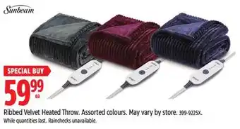 Canadian Tire Sunbeam ribbed velvet heated throw offer