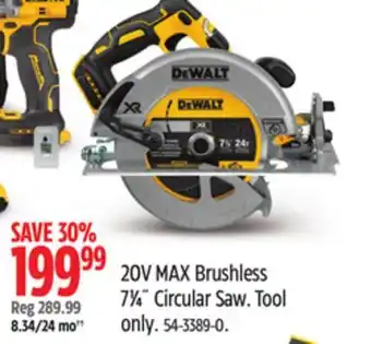 Canadian Tire Dewalt 20v max brushless 7 1⁄4˝ circular saw offer