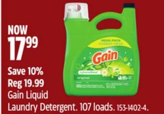 Canadian Tire Gain liquid laundry detergent offer