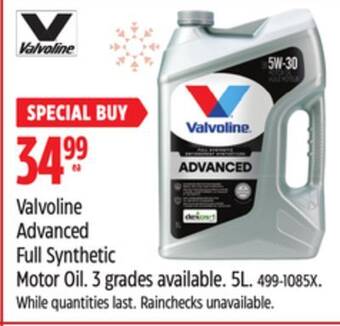 Canadian Tire Valvoline advanced full synthetic motor oil offer