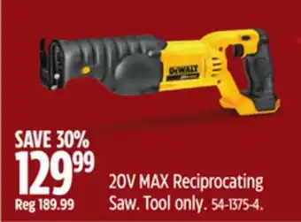 Canadian Tire Dewalt 20v max reciprocating saw offer