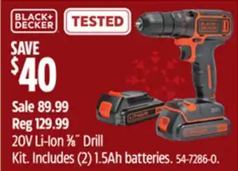 Canadian Tire Black & decker 20v li-ion 3⁄8˝ drill kit offer