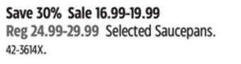 Canadian Tire Master chef selected saucepans offer