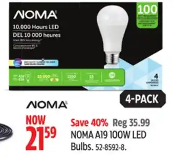 Canadian Tire Noma a19 100w led bulbs offer