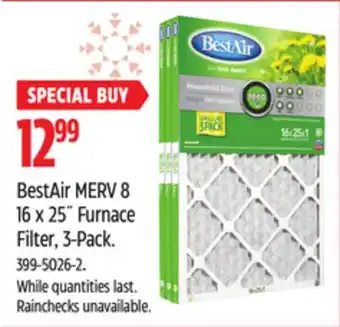 Canadian Tire Bestair merv 8 16 x 25 furnace filter, 3-pack offer