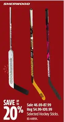 Canadian Tire Selected sherwood hockey sticks offer