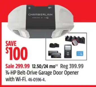 Canadian Tire Chamberlain 3⁄4-hp belt-drive garage door opener with wi-fi offer