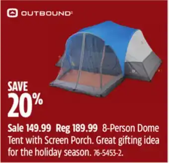 Canadian Tire Outbound 8-person dome tent with screen porch offer
