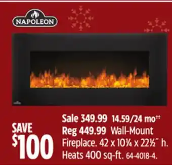 Canadian Tire Napoleon wall-mount fireplace offer