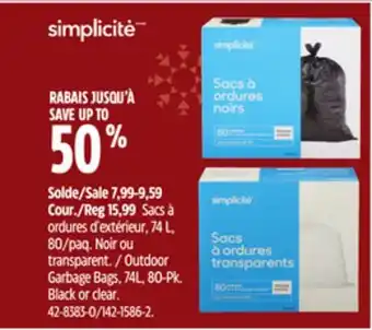 Canadian Tire Simplicité outdoor garbage bags offer