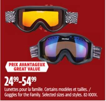 Canadian Tire Goggles for the family offer