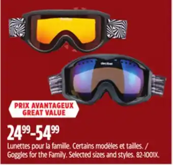 Canadian Tire Goggles for the family offer
