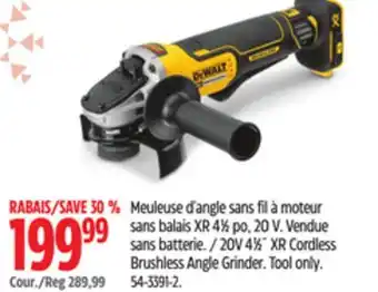 Canadian Tire Dewalt 20v 4 1⁄2˝ xr cordless brushless angle grinder offer