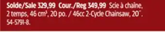Canadian Tire Troy-bilt 46cc 2-cycle chainsaw, 20˝ offer