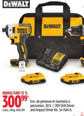 Canadian Tire Dewalt 20v drill driver and impact driver kit offer
