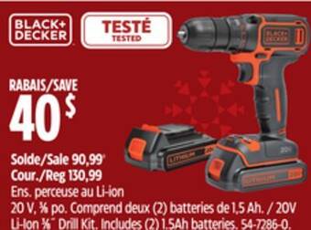 Canadian Tire Black & decker 20v li-ion 3⁄8 drill kit offer