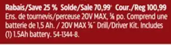 Canadian Tire Black & decker 20v max 3⁄8˝ drill/driver kit offer
